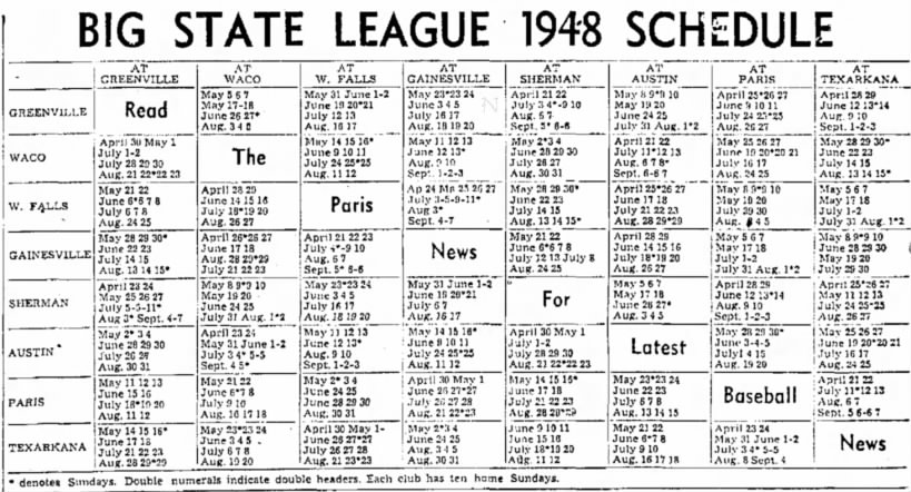 1948 Big State League schedule