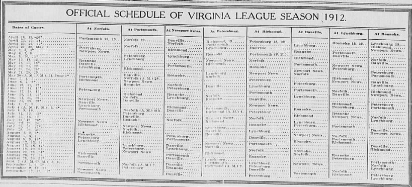 1912 Virginia League schedule