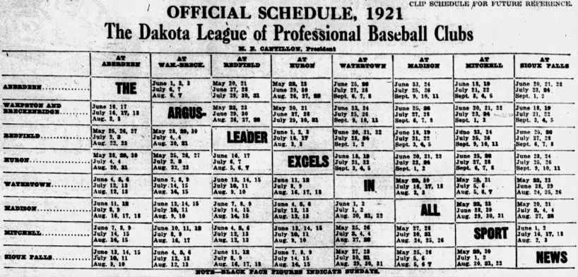 1921 Dakota League schedule