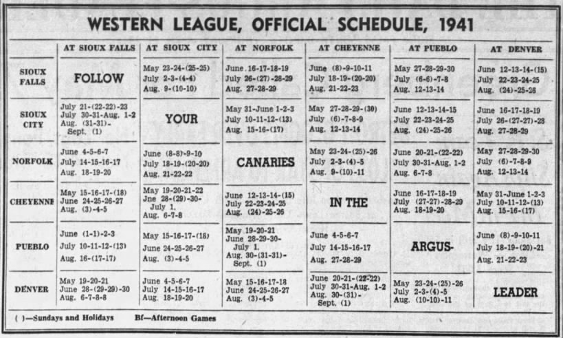 1941 Western League schedule