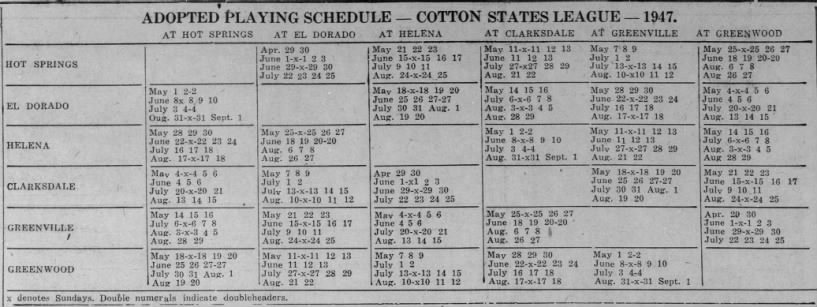 1947 Cotton States League schedule