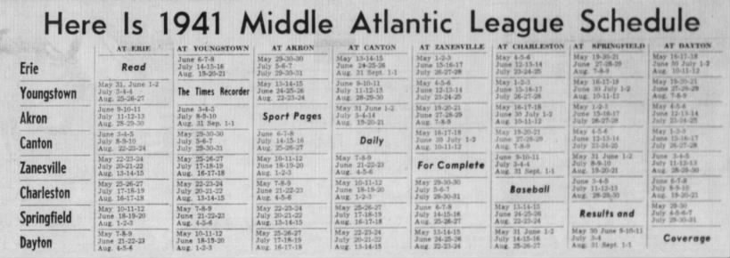 1941 Middle Atlantic League schedule