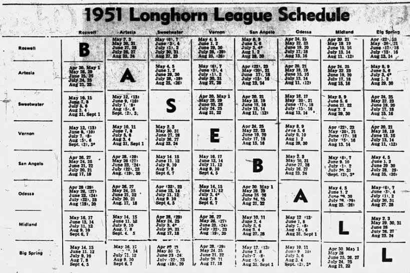 1951 Longhorn League schedule