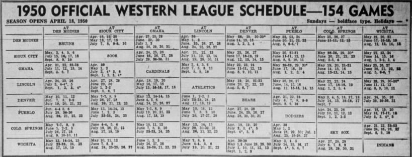 1950 Western League schedule