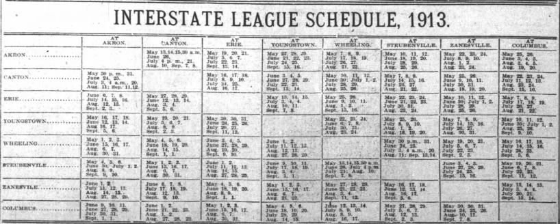 1913 Interstate League schedule