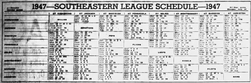 1947 Southeastern League schedule