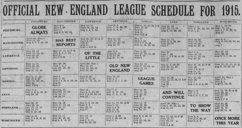1915 New England League schedule
