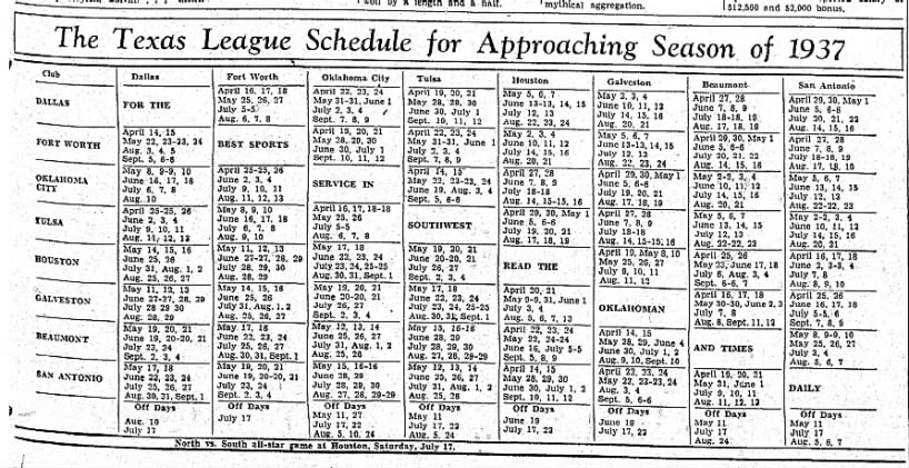 1937 Texas League schedule
