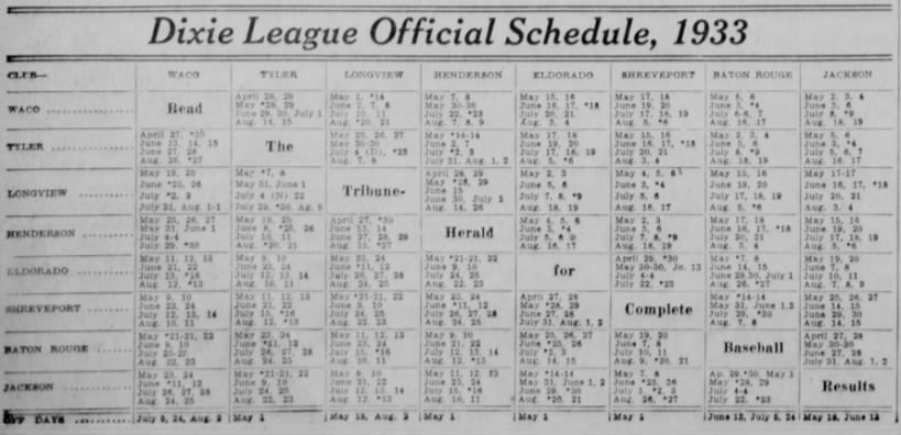1933 Dixie League schedule