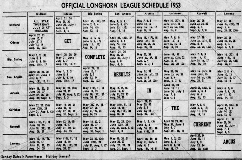 1953 Longhorn League schedule