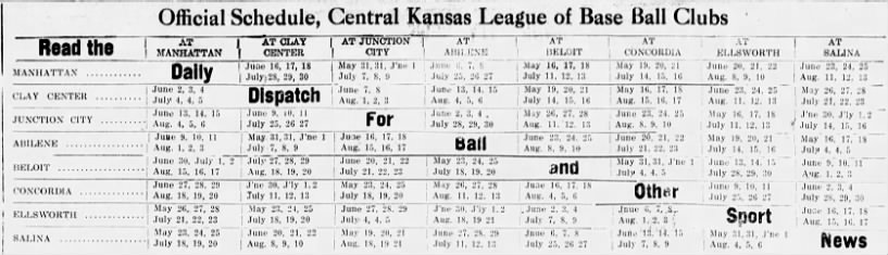 1910 Central Kansas League schedule