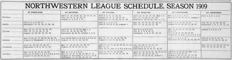 1909 Northwestern League schedule