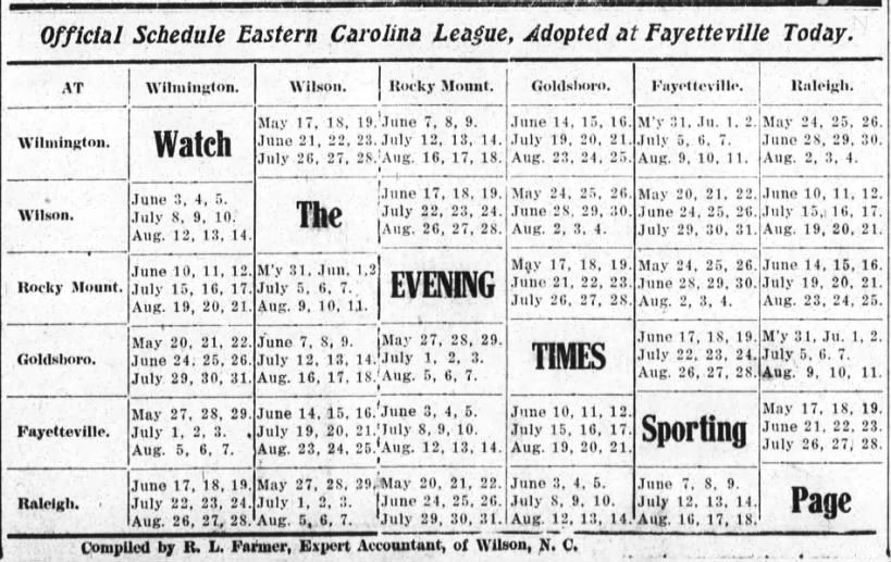 1909 Eastern Carolina League schedule