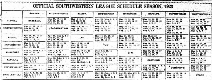 1923 Southwestern League schedule