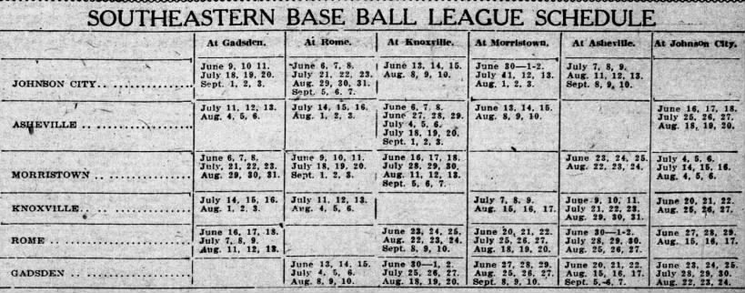 1910 Southeastern League schedule