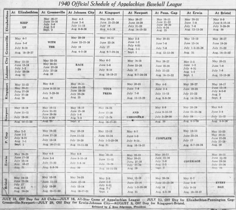 1940 Appalachian League schedule