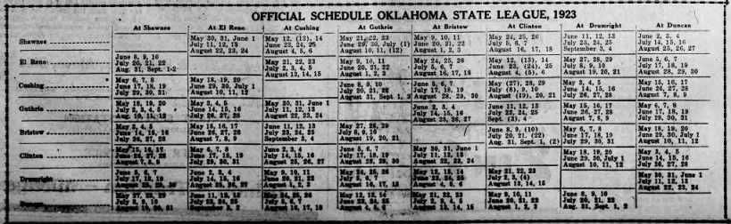1923 Oklahoma State League schedule