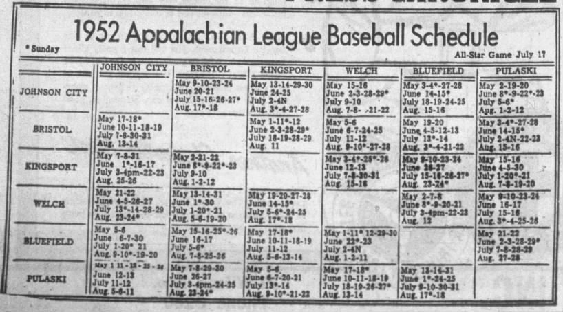 1952 Appalachian League schedule