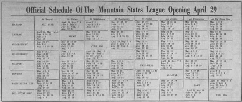 1951 Mountain States League schedule