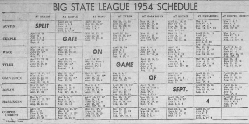 1954 Big State League schedule