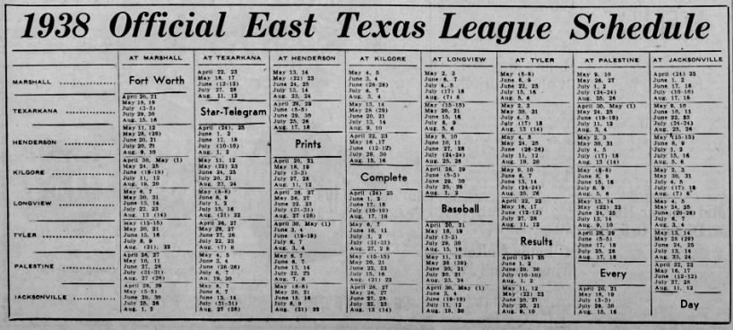 1938 East Texas League schedule