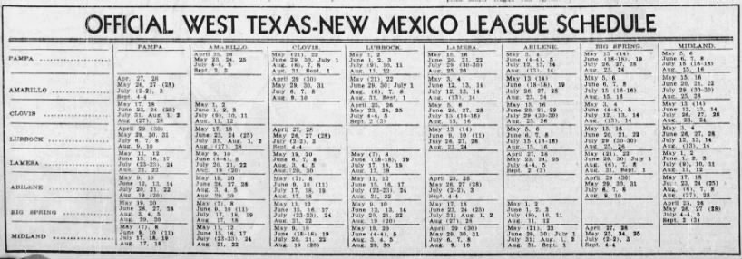 1939 West Texas-New Mexico League schedule