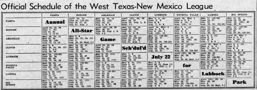 1941 West Texas-New Mexico League schedule