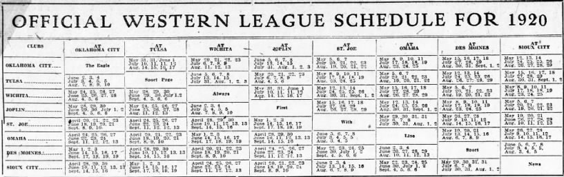 1920 Western League schedule