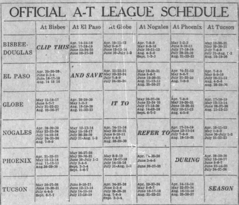 1931 Arizona-Texas League schedule