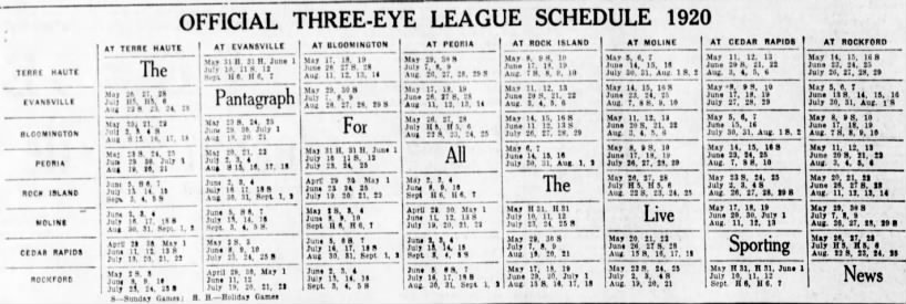 1920 Three I League schedule