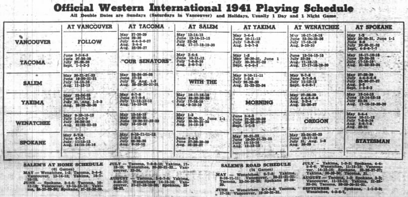 1941 Western International League schedule