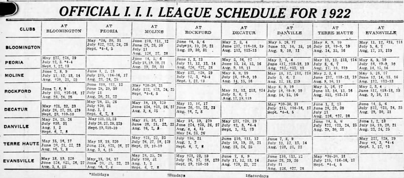 1922 Three I League schedule