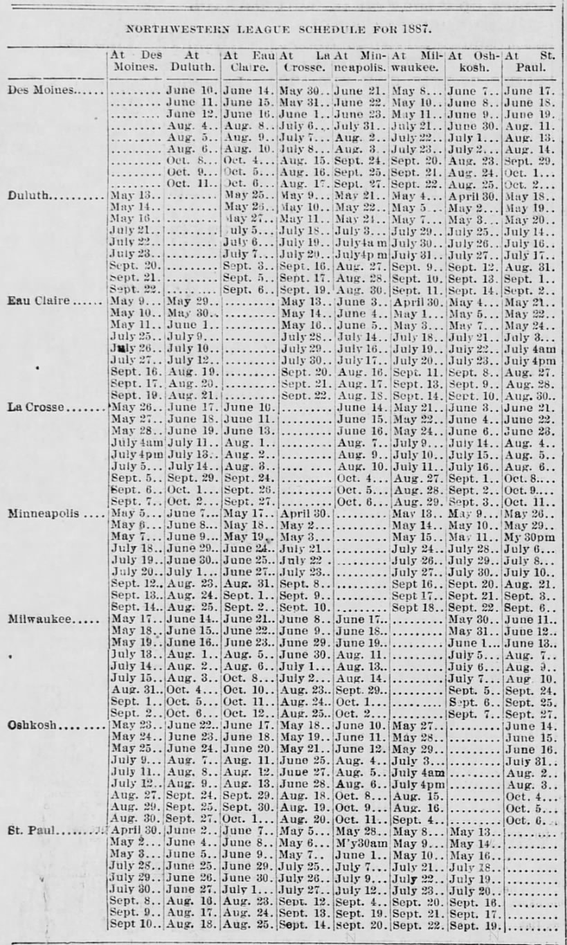 1887 Northwestern League schedule