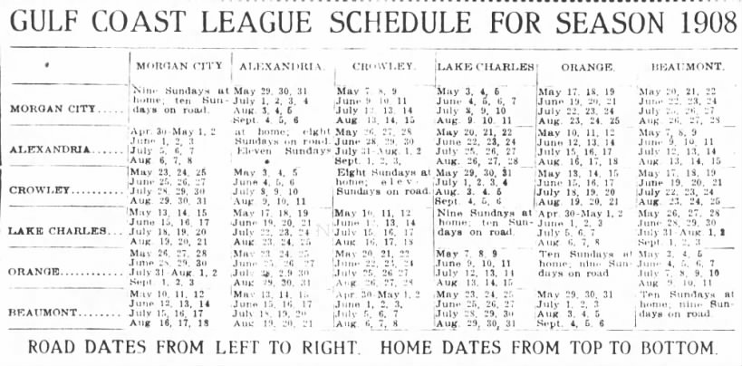1908 Gulf Coast League schedule