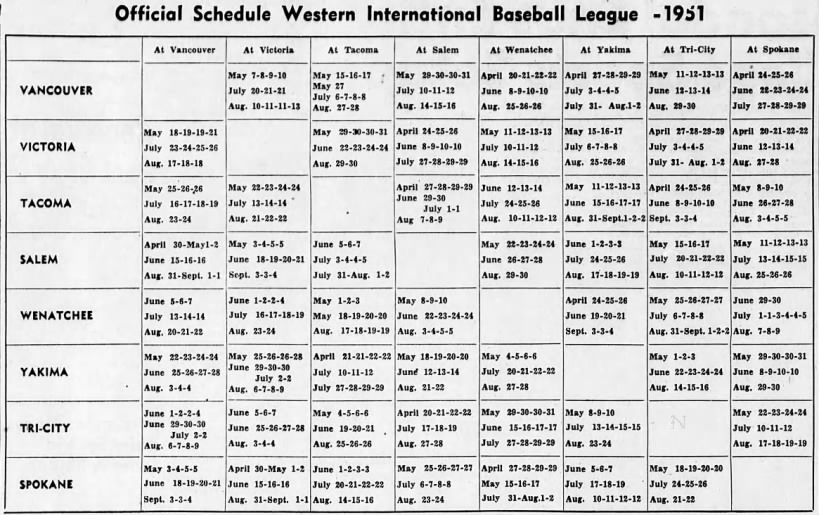 1951 Western International League schedule