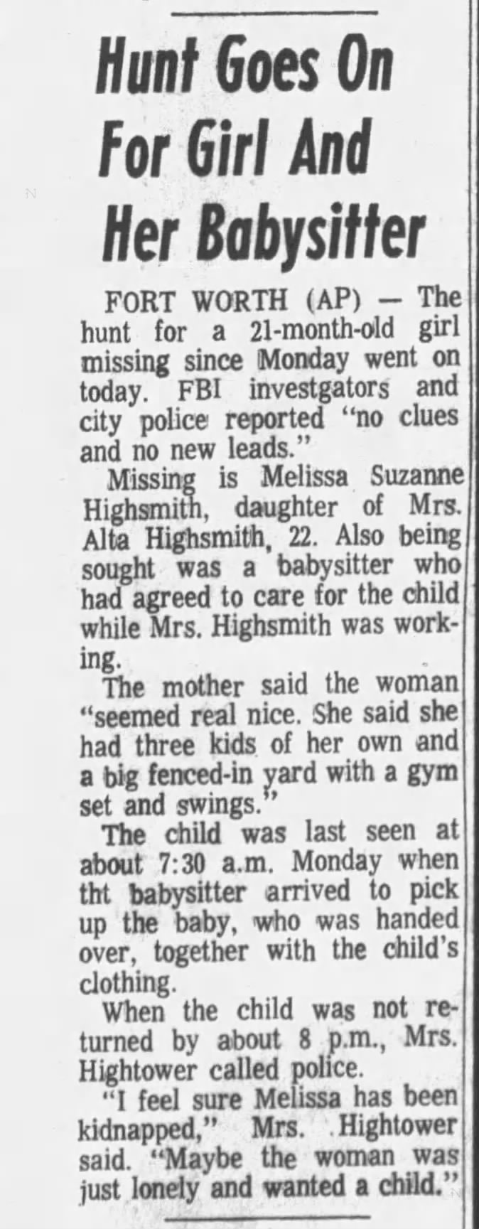 Melissa Suzanne Highsmith- The Odessa American 8/26/71
