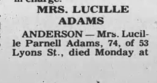 Lucille Parnell Adams obit for silverbrook
part 1