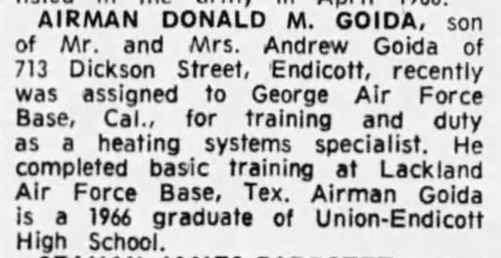 Donald M Goida Air Force 31 Dec 1967 Sun Press and Sun Bulletin