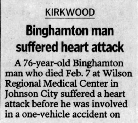 Jerome A Patrick Heart Attack then Car Accident 14 Feb 2008 Thu Press and Sun Bulletin