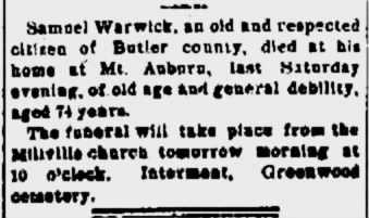 Samuel Warwick death and funeral notice