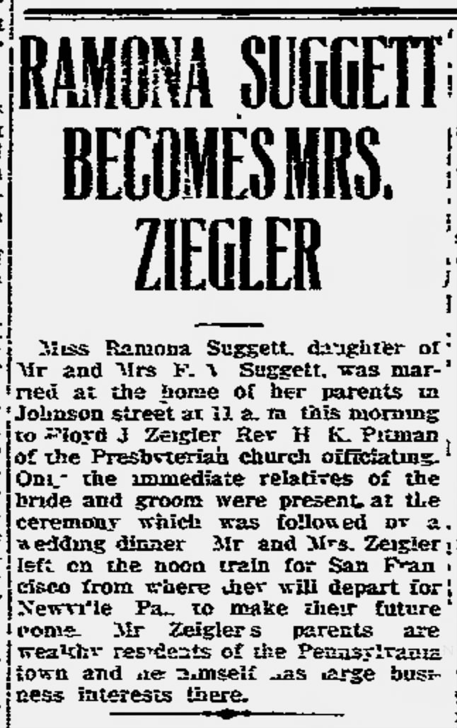 Ramona Suggett becomes Mrs. Zeigler