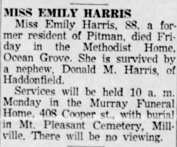 Emily Harris obituary.
