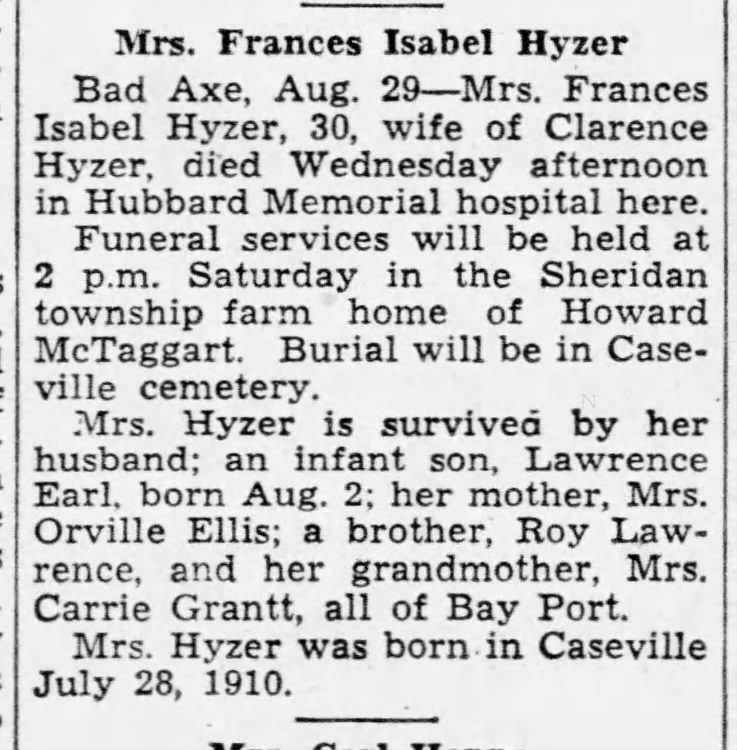 Frances Isabel Lawrence death notice