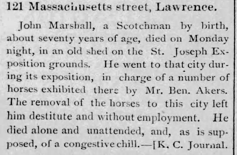 John Marshall of Lawrence obit 1877