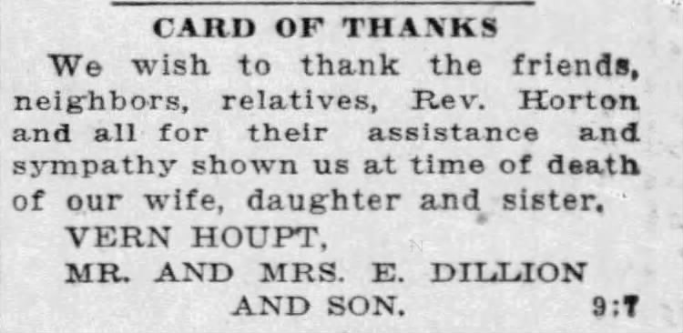 death thanks for Mary Houpt - The Times 09-07-1929