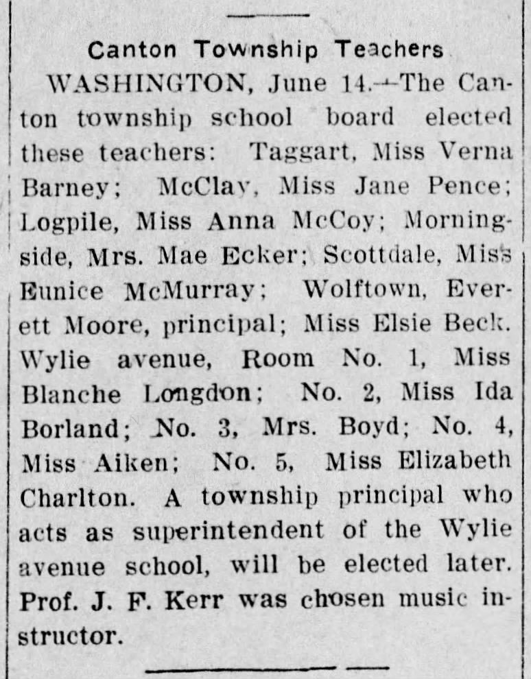 McMurray Eunice hired as teacher 14 Jun 1912 TDN