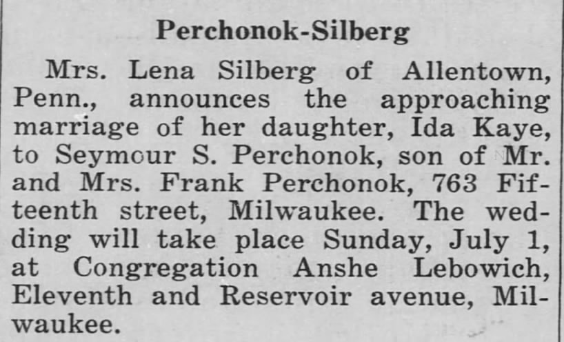 Ida Silberg marriage, 1928