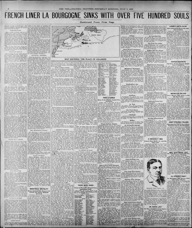 La Bourgogne Sinking - The Philadelphia Inquirer 7/7/1898