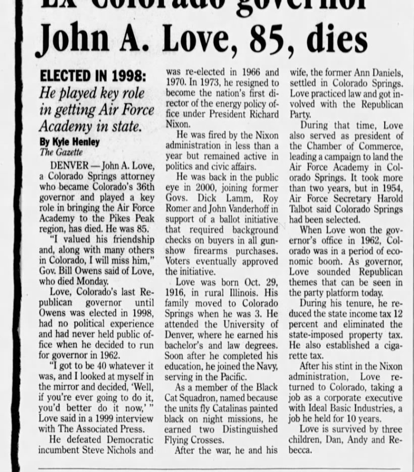 Obituary for John A Love