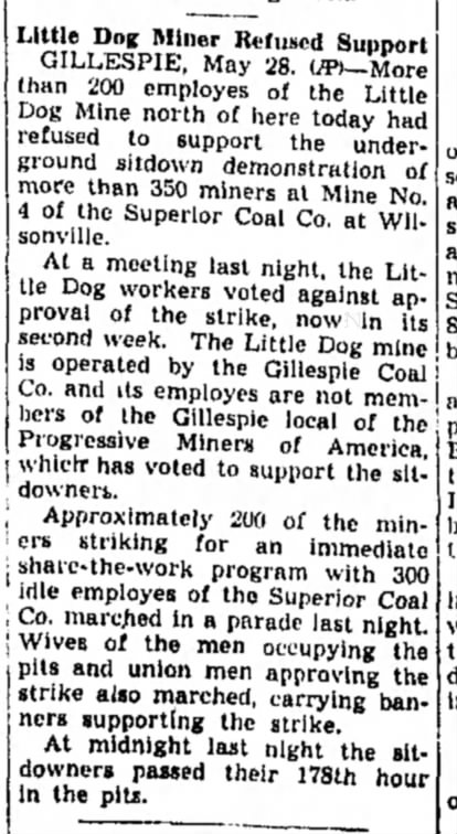 Little Dog Won't Support Sit-Downers 5/28/37